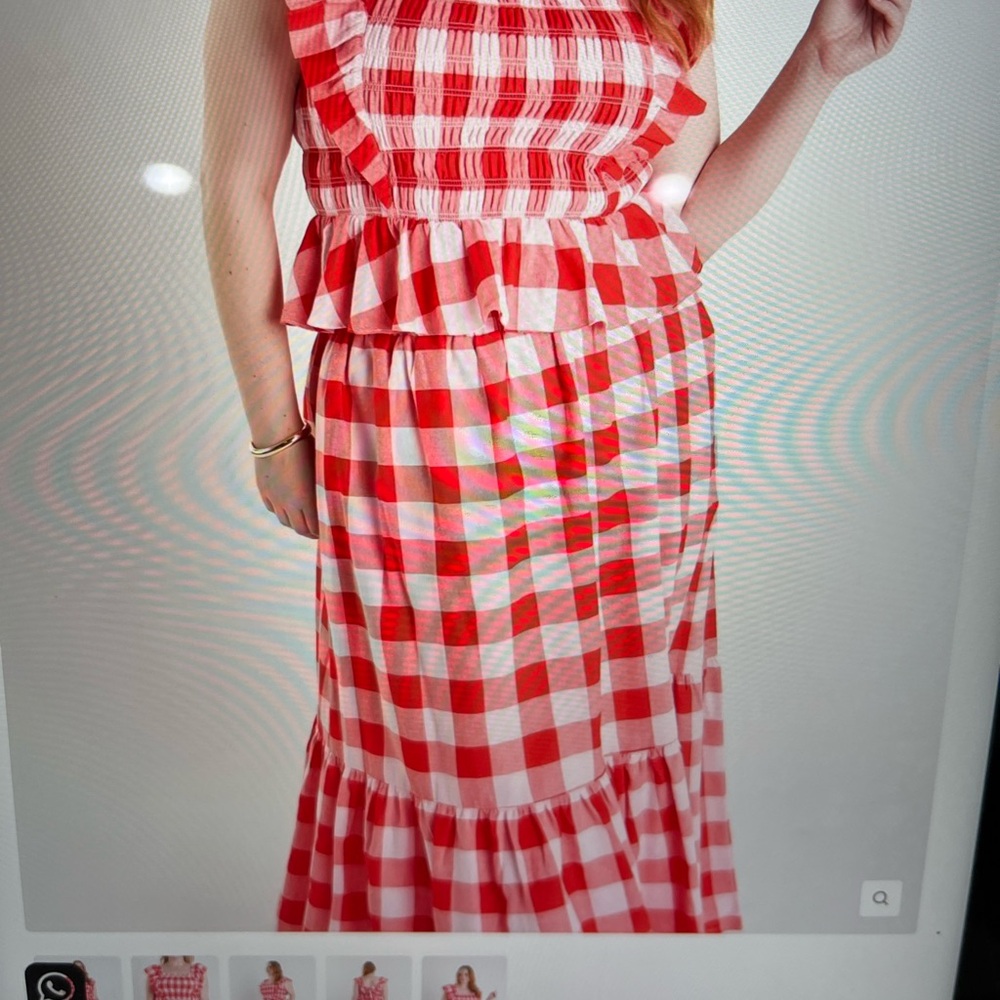 English Factory Red and White  Plus Size Gingham Skirt Set. - Picture 3 of 5